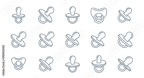 Baby Pacifier Icons Set Outline Style