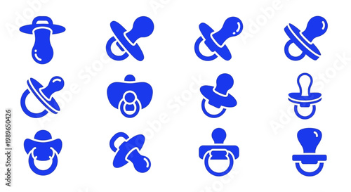 Collection of Blue Pacifier Icons Baby Soothing Objects