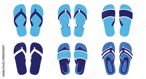 Collection of Blue Flip Flops for Summer Beach and Pool Wear