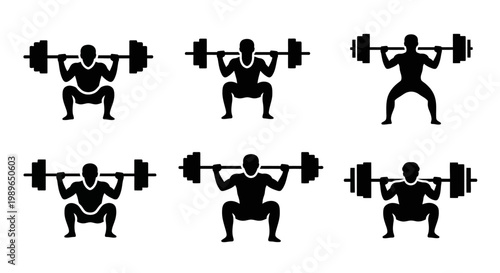 Weightlifting Squat Exercise Icons Set Fitness Silhouette