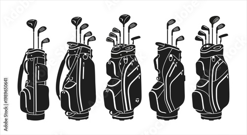 Collection of Golf Bags with Clubs for Sports and Leisure Activities
