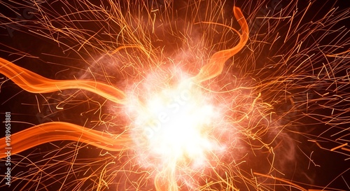 Exploding Plasma Ball with Fiery Tendrils and Sparks, Abstract Energy Burst