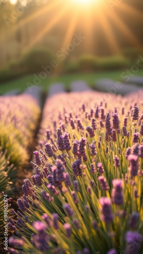 Breathtaking Lavender Fields Bathed in Golden Sunlight: A Serene Escape into Nature's Aromatic Beauty