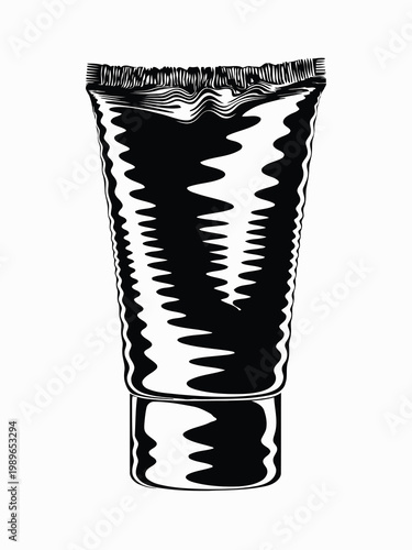 Black and White Illustration of a Squeeze Tube with Textured Surface and Cap cream lotion