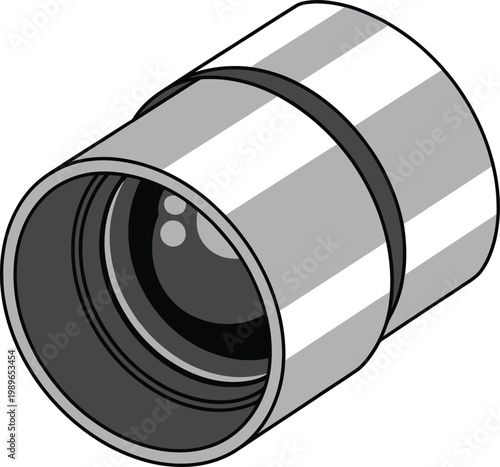 Abstract Metal Cylinder with Lens Element in Isometric View Vector Illustration