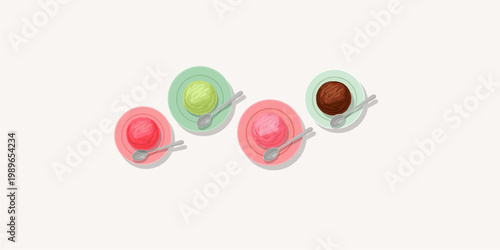 Set of Various Ice Cream Flavors Top View Illustration