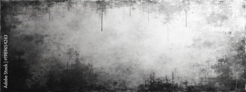 A monochrome abstract design with a dark and textured border encloses a blurry, lighter center. The dramatic contrast and weathered look evoke a sense of age and depth. 