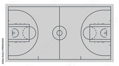Top View of a Full Basketball Court Layout Plan on a Grey Background