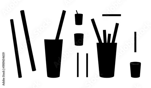 Paper straw set with solid black icon on white background featuring paper straw, black icon, eco friendly with sustainability and minimalism