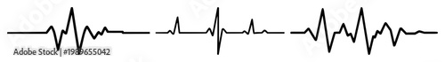 Heart rate electrocardiogram icon set with solid black line on white background featuring icon, medical, health with digital and waveform