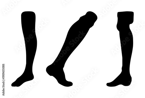 Prosthetic leg silhouette set with solid black icon and clean white background featuring medical, biomedical, assistive technology with design and graphics
