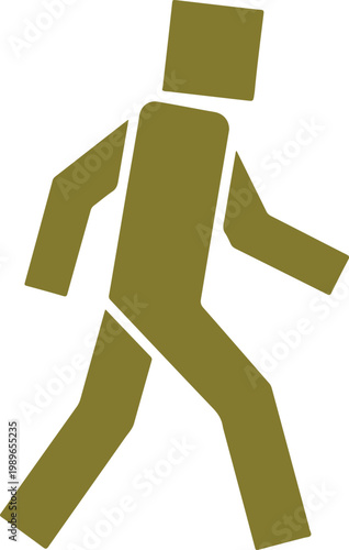 Olive green stick figure walking on white background human shape