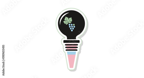 Wine Bottle Stopper with Grape Leaf and Grapes Icon - Elegant Beverage Accessory