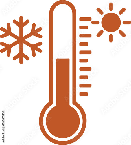 Orange thermometer with snowflake and sun symbols weather