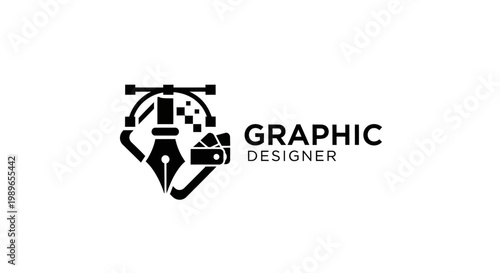 Graphic Designer Logo: Pen Tool, Color Swatches, Pixel Grid, Vector Art Icon