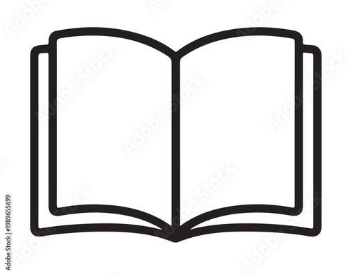 Simple black outline icon of an open book isolated on white background