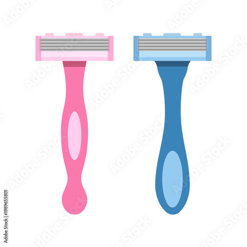 Set of old-style shaving razor in different colors isolated on white background. Vector stock