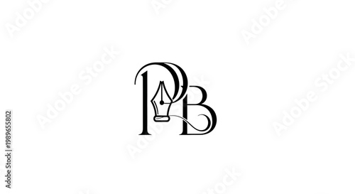 Elegant PB Monogram with Fountain Pen Nib Detail