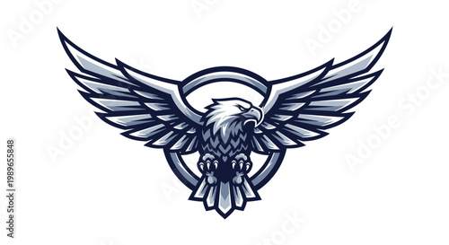 Majestic Eagle Emblem with Wings Spread, Circular Frame, Symbol of Power and Freedom