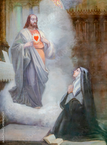 Fotografia Painting of Vision of Sacred Heart of Jesus Christ to Saint Margaret Mary Alacoque