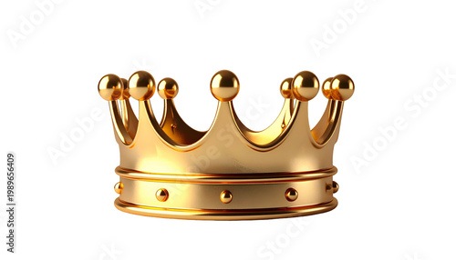A 3D render of a gold crown with detailed craftsmanship, set against a stark black background. It symbolizes royalty and power