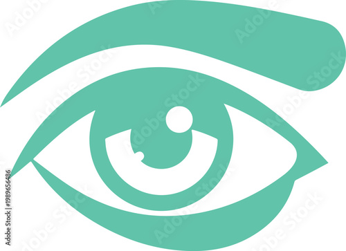 Teal stylized eye with white iris and pupil