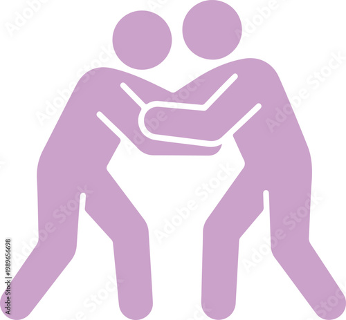 Two people hugging each other in lavender color purple stick figures