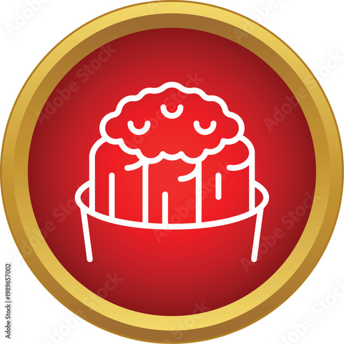 Asian dim sum dumplings served in a steamer inside a round red and gold frame