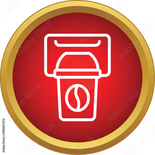 Coffee machine dispensing a disposable cup of coffee on a round red button