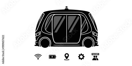 Autonomous Shuttle Pod Silhouette Vector - Future Self-Driving Transit Icon