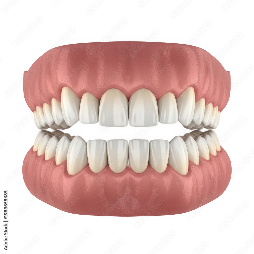 Fototapeta premium Close-up view of a person's teeth and gum structure from a frontal perspective isolated on transparent background