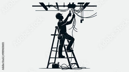 Man working on electrical wires system.
