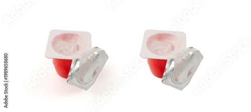 Panel kuchenny z motywem Yogurt cup isolated, pink fruit yoghurt in plastic pot, milk pudding container, dairy food