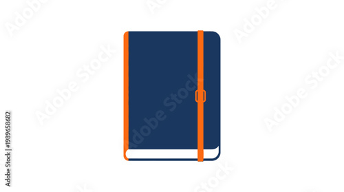 Closed Blue Journal with Orange Strap.