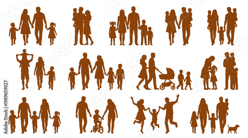 Silhouettes of people and family groups.