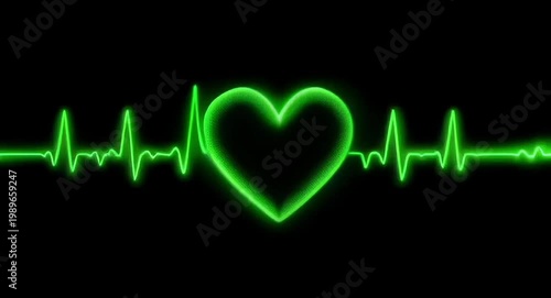 Green color pulse heart beat.Heartbeat on black background with a green heart shape.Animated style.4k video.


