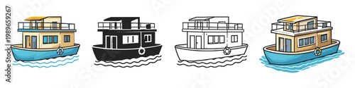 Houseboat Illustration Set