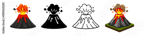 Volcano Eruption Icons Set