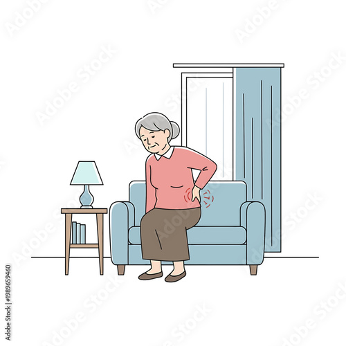 Senior Woman with Lower Back Pain Vector Illustration