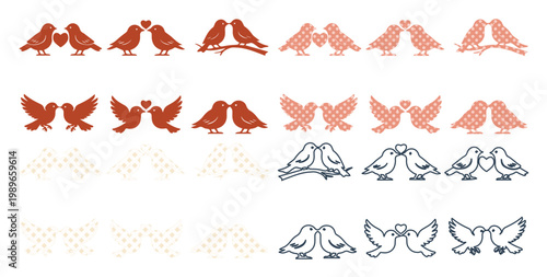 Set of 16 Love Bird Couple Vector Illustrations for Wedding and Valentine's Day