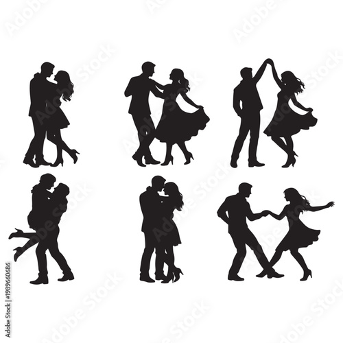 Happy Couple Dancing Silhouettes – Romantic Vector Collection