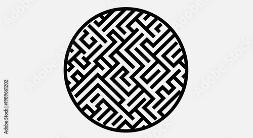 Complex Circular Maze Labyrinth Pattern for Puzzle and Problem Solving on Isolated White Background