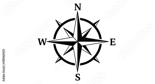 Classic Compass Rose Indicating Cardinal Directions for Navigation on Isolated White Background