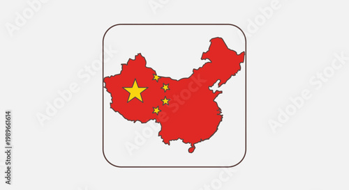 Simplified map of China with a prominent star indicating a key location, framed in a rounded square on a light gray isolated background.