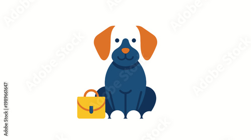 Cartoon dog with briefcase sitting.