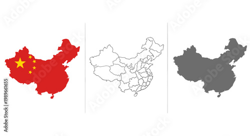 Detailed outline map of China showing provincial borders on an isolated white background, ideal for geographical analysis.