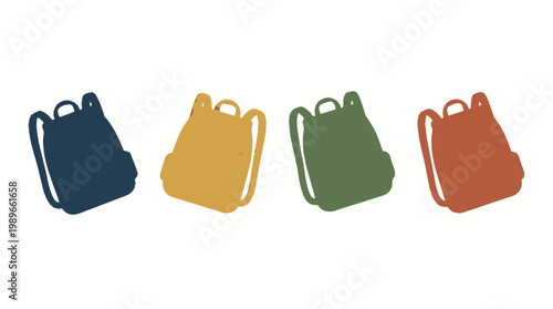 Colorful backpacks in a row.