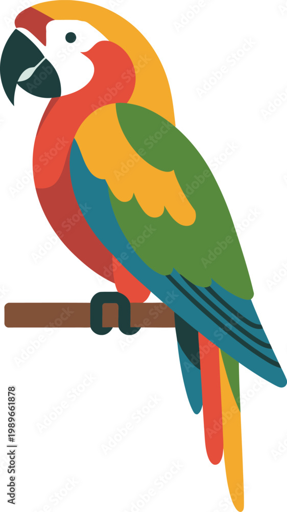 Fototapeta premium Colorful Macaw Parrot Perched on Branch During Daytime Flat Design Vector Illustration