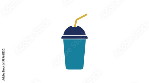 Colorful plastic drink cup with straw.