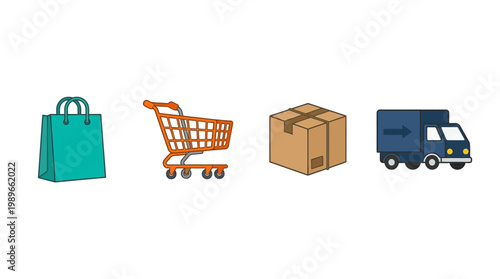 Shopping cart with delivery truck box.